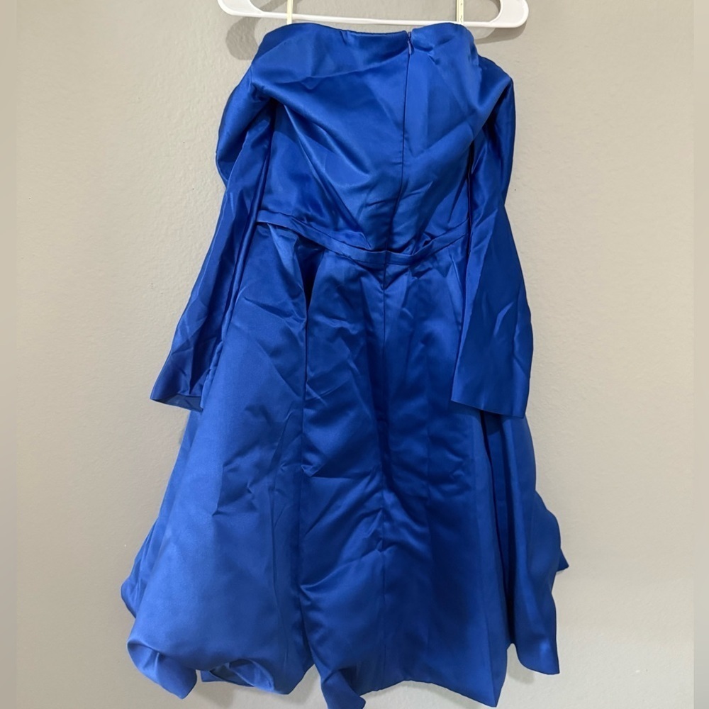 Blue Pleated Off-Shoulder Dress bow waist satin wedding guest formal cocktail - Picture 3 of 15